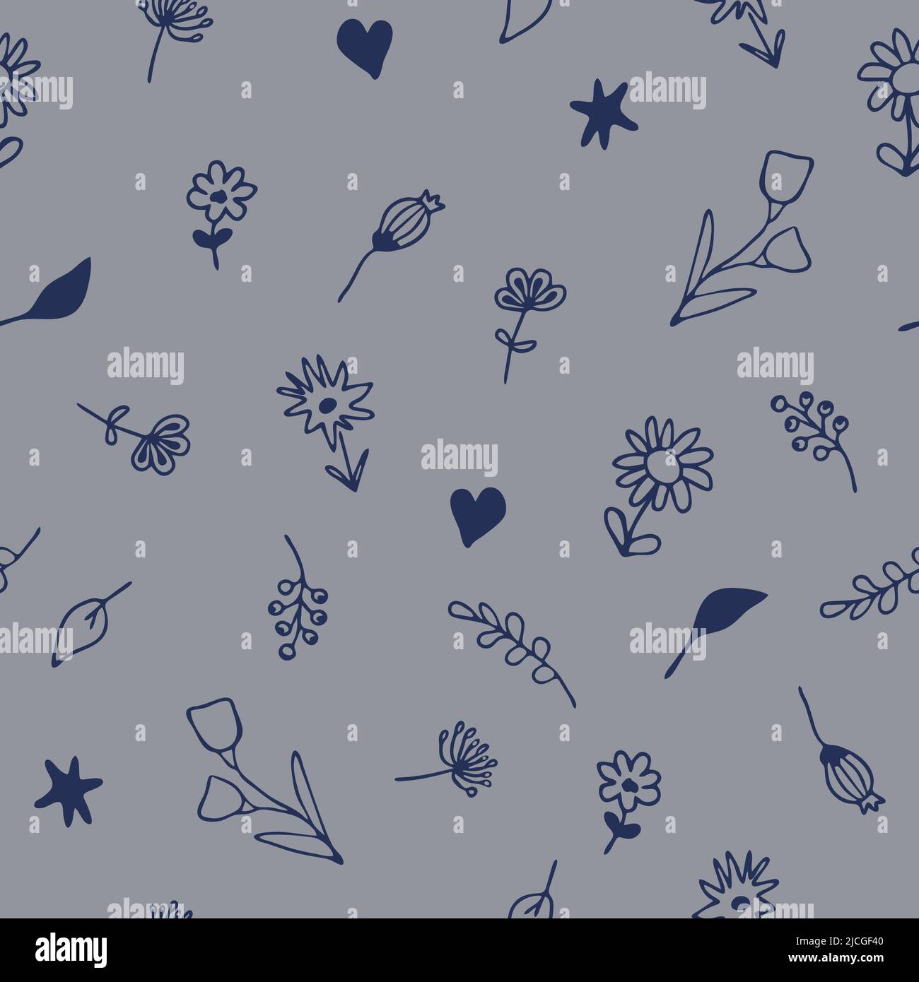 Nahtloses Vektor-Muster mit einfachen Blumen auf blauem Hintergrund. Florales Strukturtapete-Design. Schöne Sommer Wiese Mode Textil. Stock Vektor