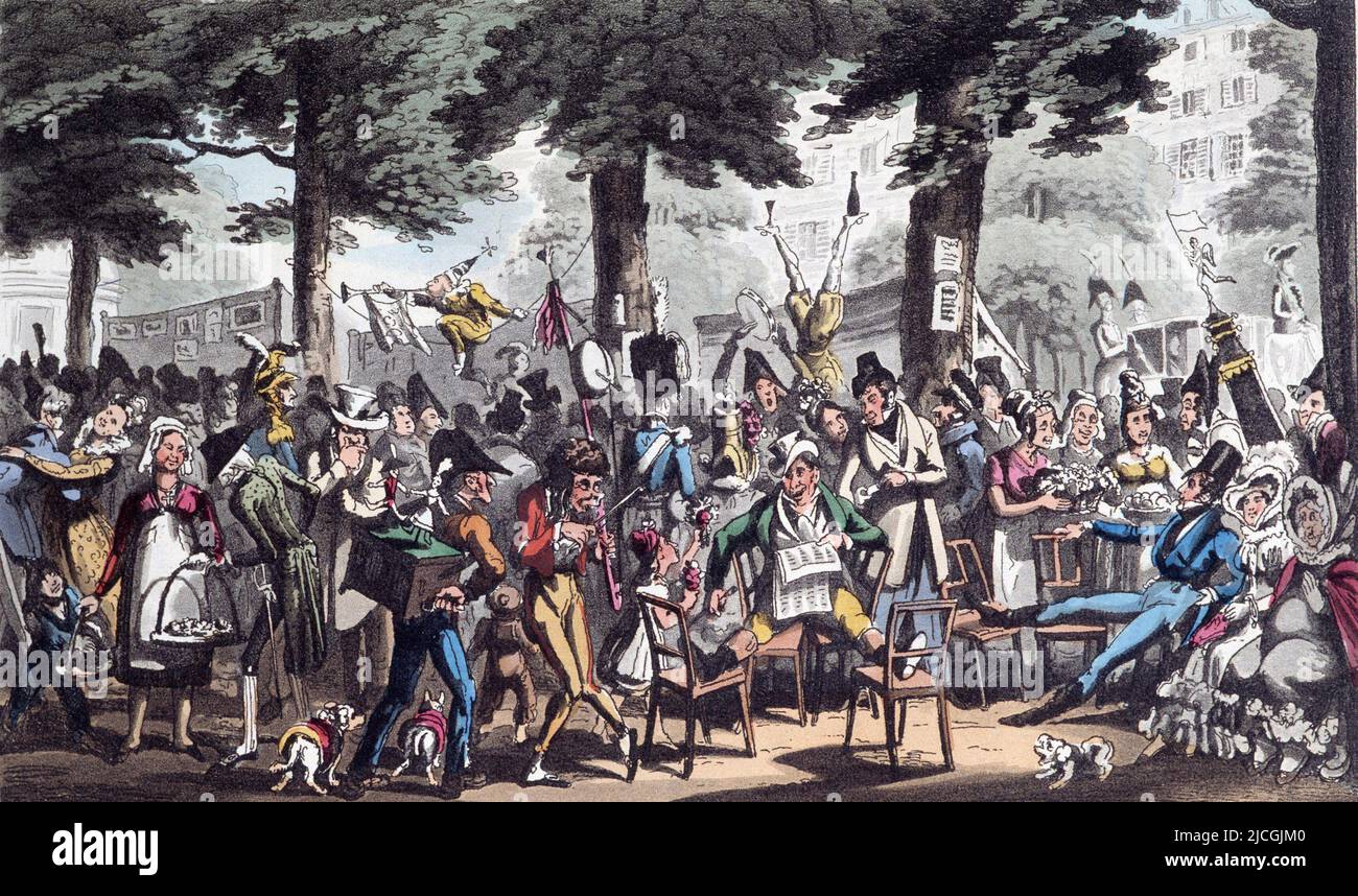 Boulevard des Italiens - Tiefdruck in „Life in Paris“ von David Carey, London, 1822 Stockfoto