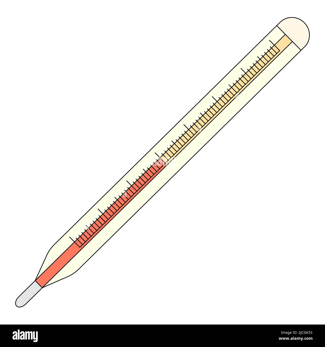 Vektordarstellung eines Thermometers im Cartoon-Stil. Hohe Körpertemperatur. Bild auf weißem Hintergrund isoliert Stock Vektor