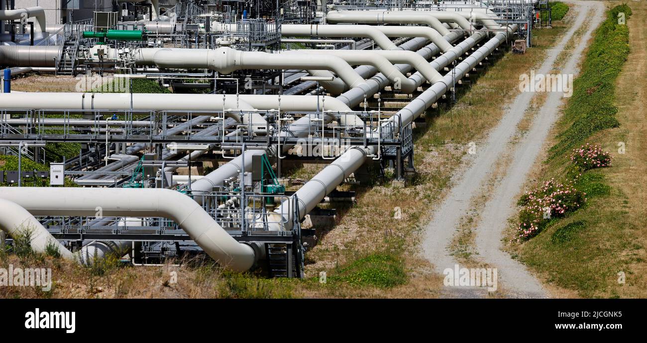 Eine Verdichterstation der Jagal-Erdgasleitung ist am 13. Juni 2022 in einer Gasverdichterstation in Mallnow, Deutschland, abgebildet. REUTERS/Hannibal Hanschke Stockfoto