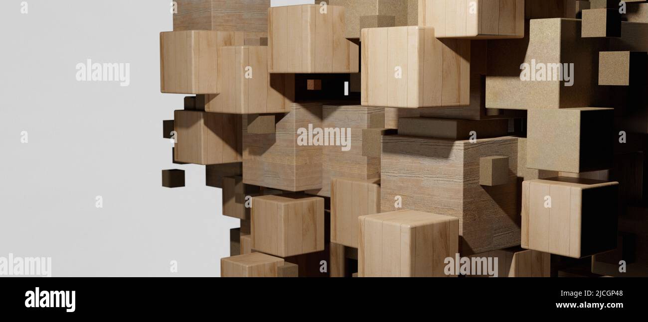 Netzwerk, Vernetzung, Internetkommunikation Abstract auf rustikalem Holz 3D Stockfoto