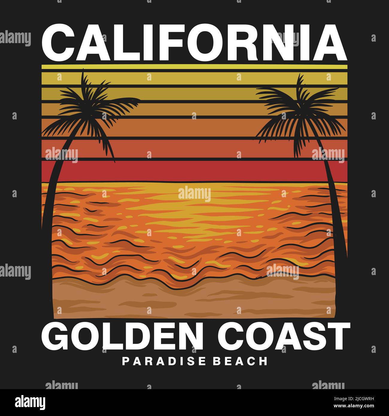 California Beach Golden Coast Retro Vektorgrafik Stock Vektor