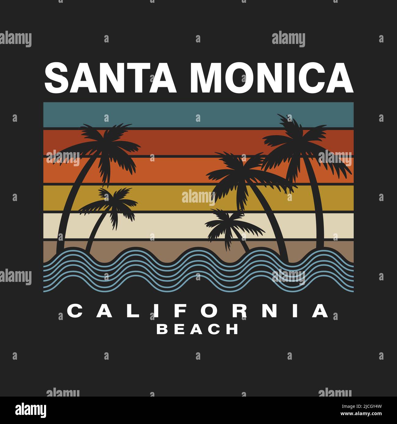 Santa monica california Strand Retro Silhouette Baum Kokos Vektor Illustration Stock Vektor