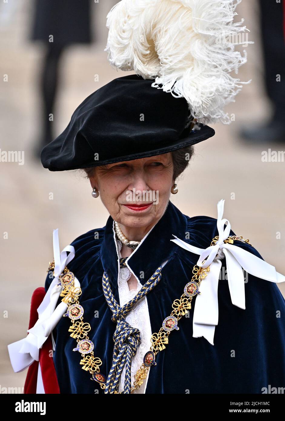 Prinzessin Royal kommt zum jährlichen Orden des Gewanters in der St. George's Chapel, Windsor Castle. Bilddatum: Montag, 13. Juni 2022. Stockfoto