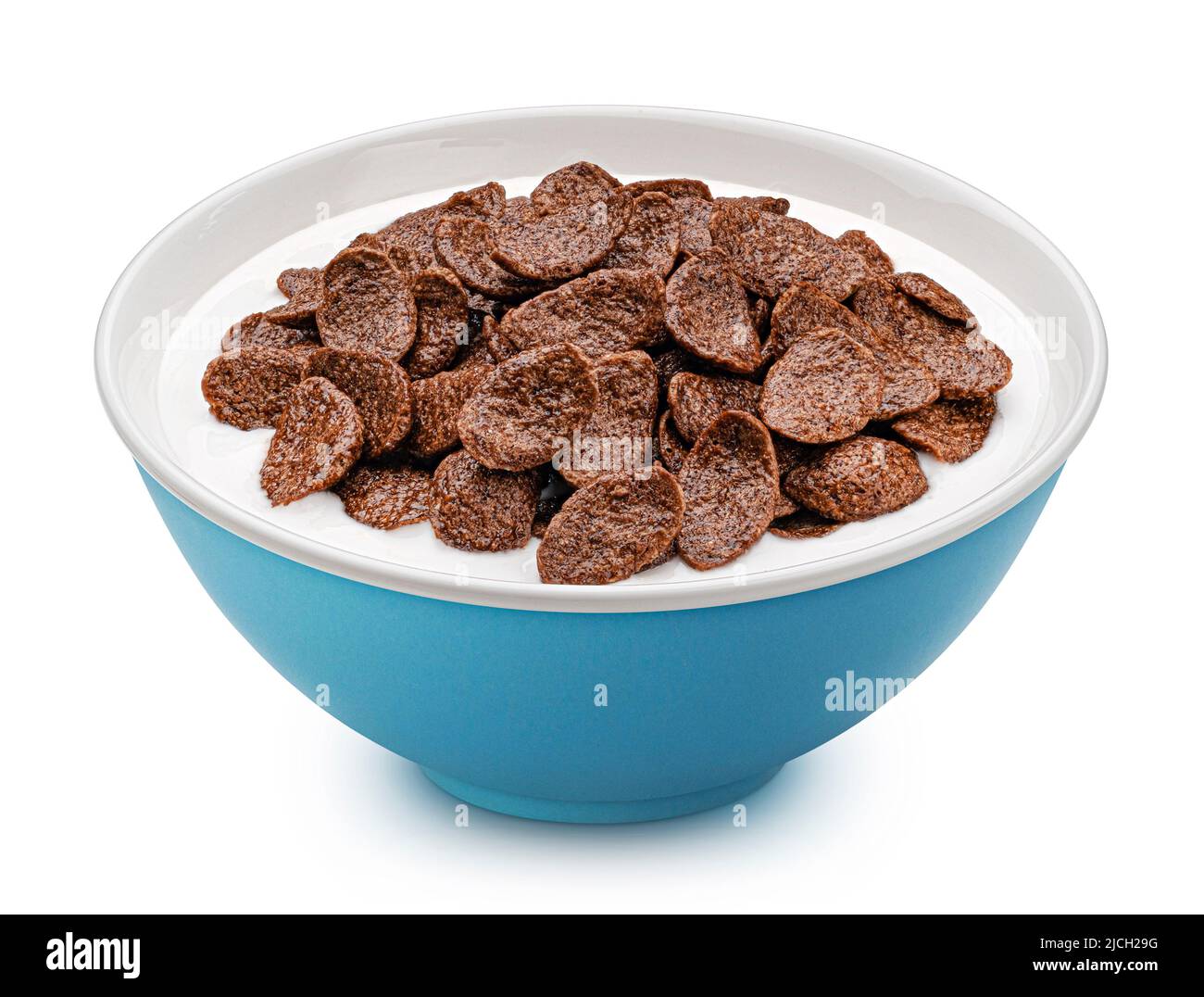 Schokolade Maisflocken mit Milch isoliert auf weißem Hintergrund Stockfoto