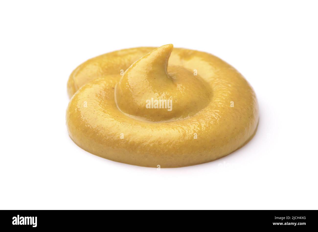 Swirl Senfsoße auf Weiß isoliert Stockfoto