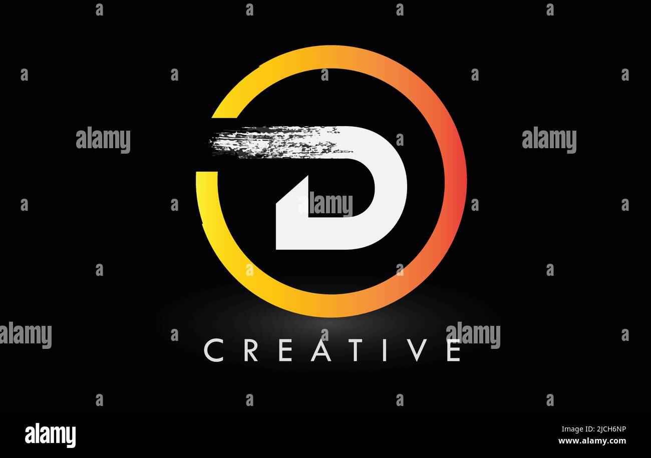 Kreisförmiges weißes D-Bürstenlogo-Design mit schwarzem Kreis. Creative Brushed Letters Icon Logo. Stock Vektor