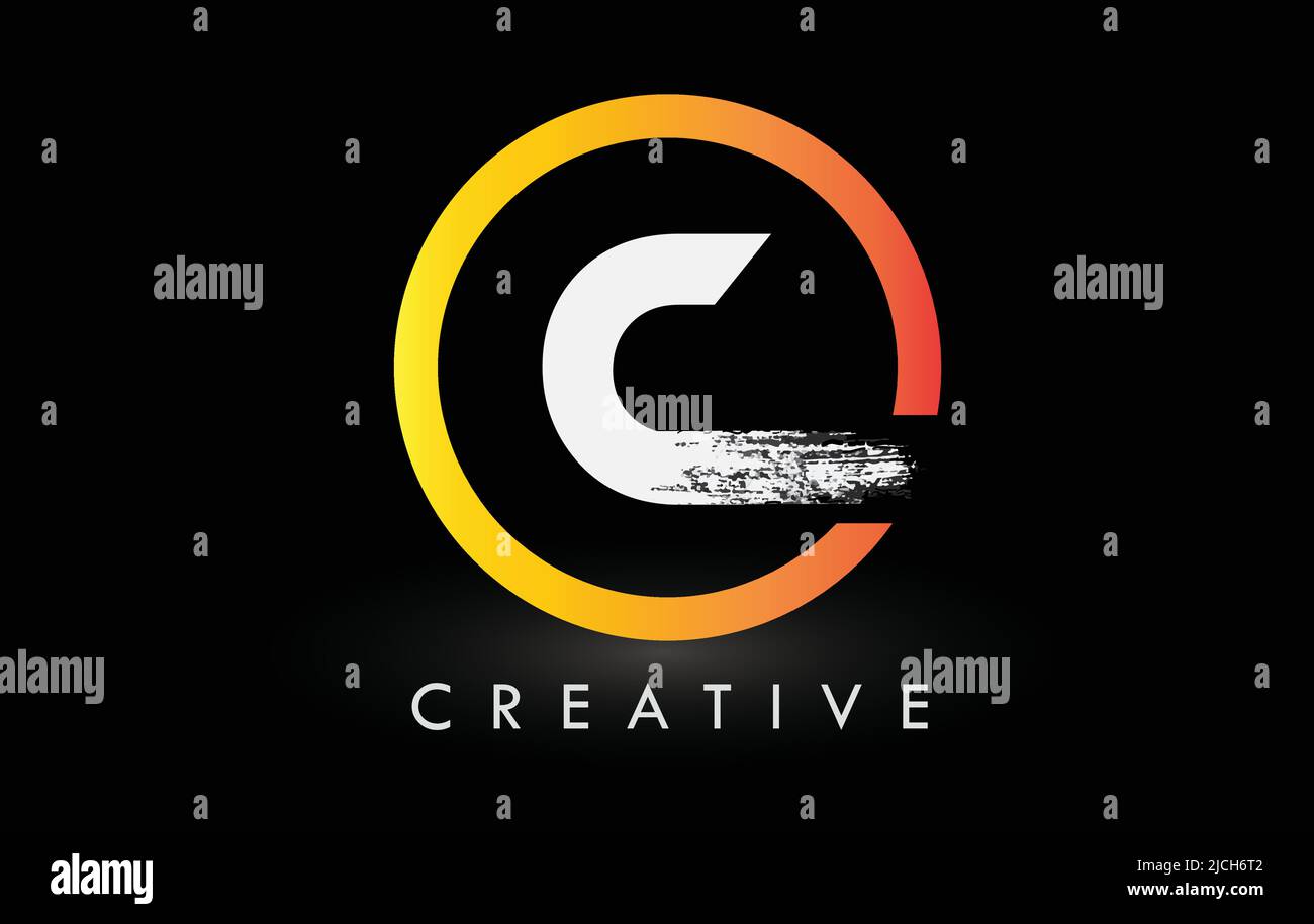 Kreisförmiger weißer C-Pinsel mit Logo-Schriftzug und schwarzem Kreis. Creative Brushed Letters Icon Logo. Stock Vektor