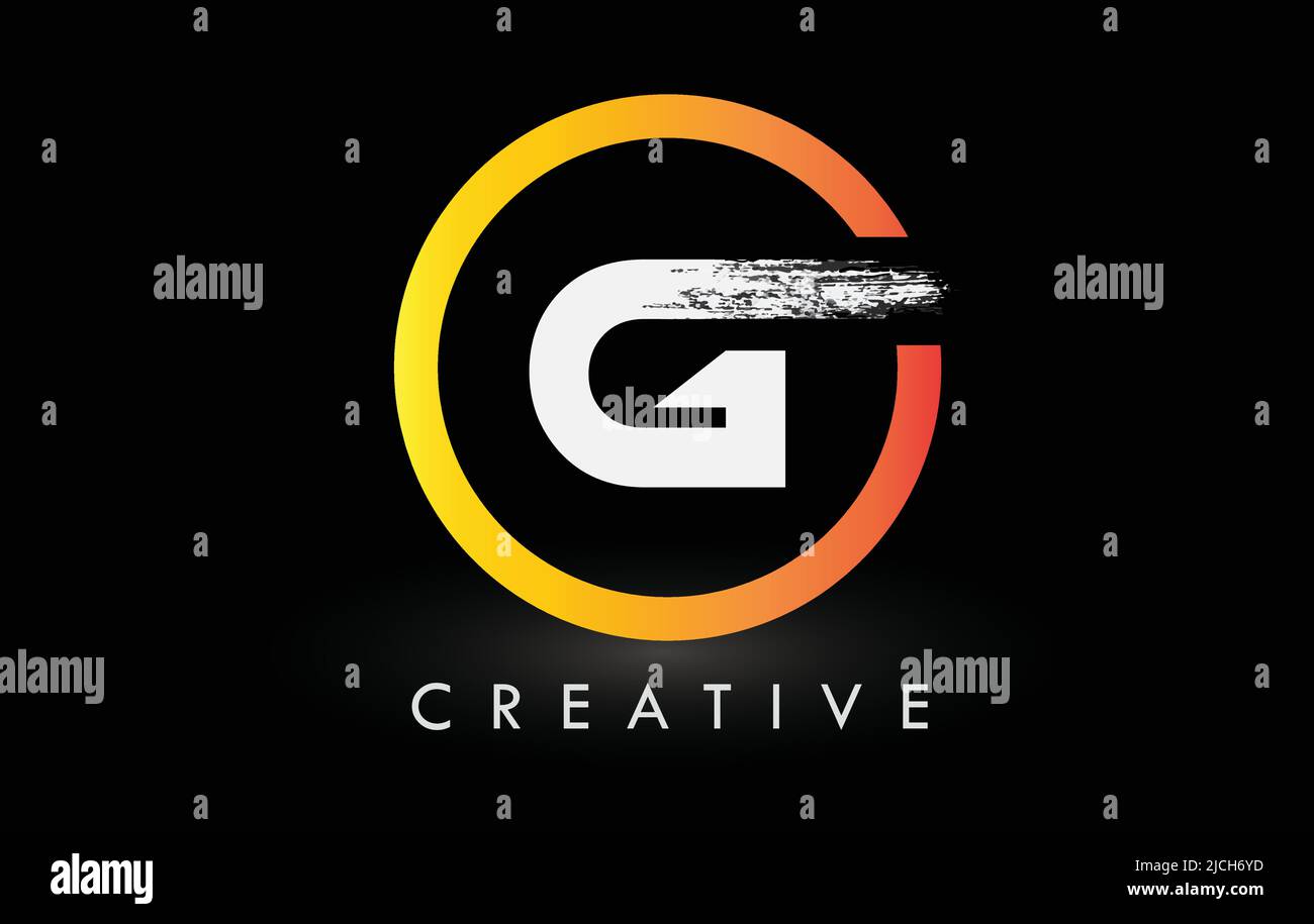 Kreisförmiges weißes G-Bürstenlogo mit schwarzem Kreis. Creative Brushed Letters Icon Logo. Stock Vektor