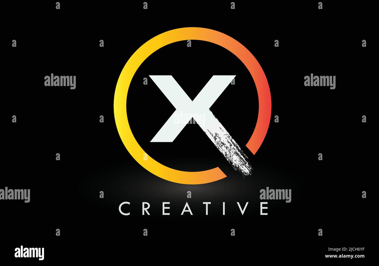Kreisförmiges weißes X-Pinsel-Logo-Design mit schwarzem Kreis. Creative Brushed Letters Icon Logo. Stock Vektor