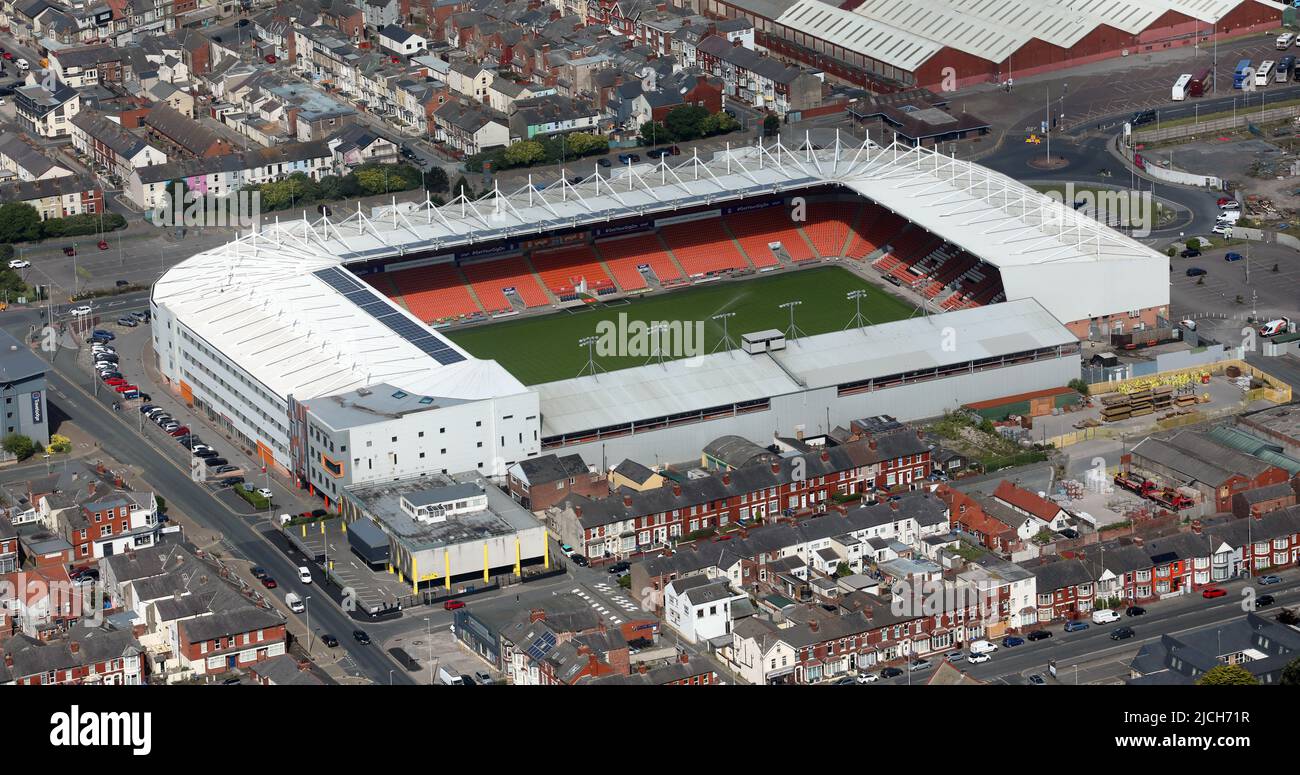 Luftaufnahme des Blackpool FC Stadions Stockfoto