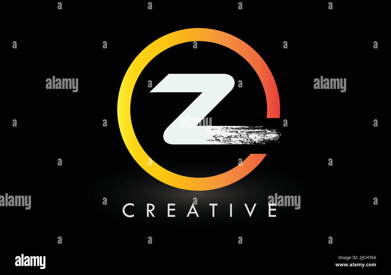 Kreisförmiges weißes Z-Pinsel-Logo-Design mit schwarzem Kreis. Creative Brushed Letters Icon Logo. Stock Vektor