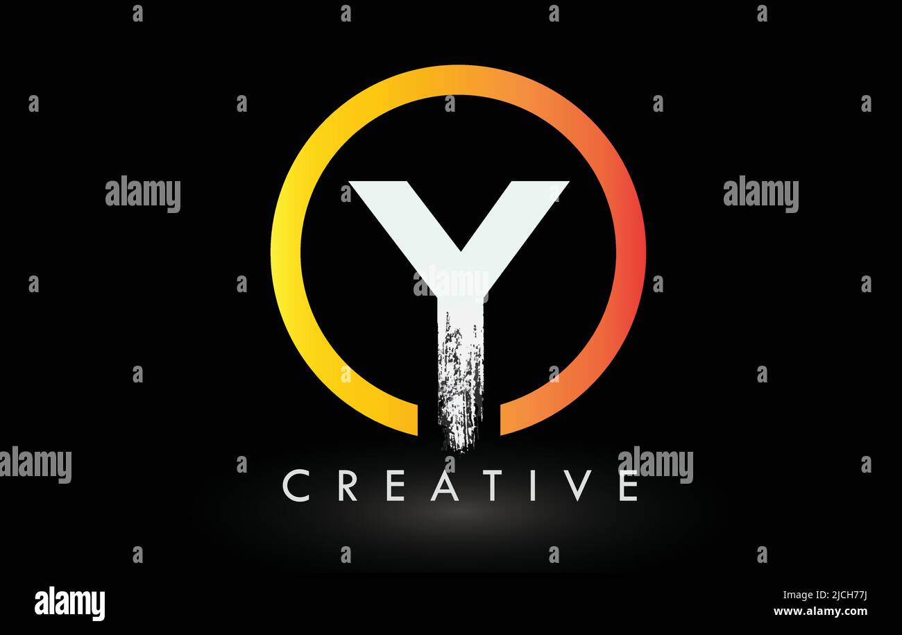 Kreisförmiges weißes Y-Pinsel-Logo mit schwarzem Kreis. Creative Brushed Letters Icon Logo. Stock Vektor