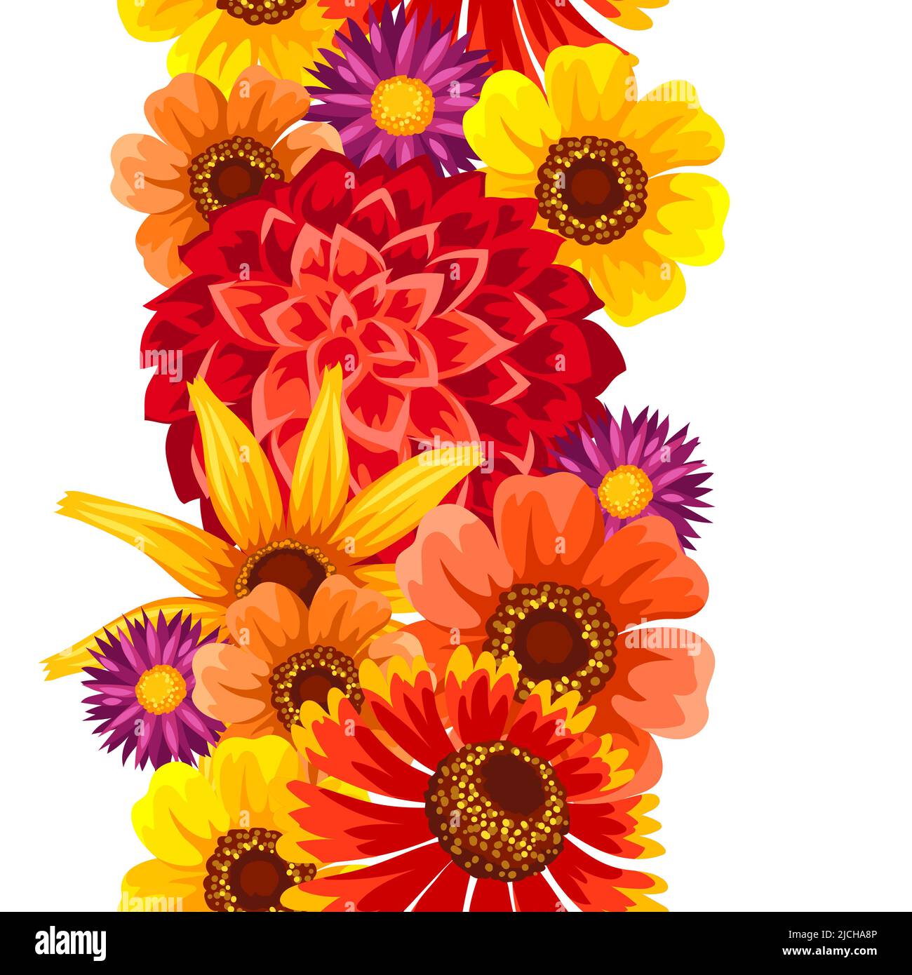 Nahtloses Muster mit Herbstblumen. Schönes dekoratives Bouquet von blühenden Pflanzen. Natürliche Illustration. Stock Vektor