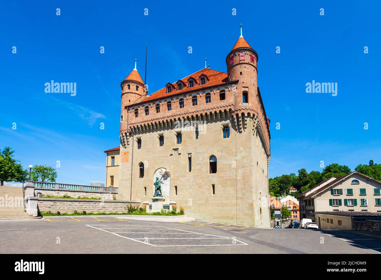 Château Saint-Maire oder Saint Maire Schloss ist eine mittelalterliche Burg in Lausanne Stadt, die am Ufer des Genfer Sees in der Schweiz Stockfoto