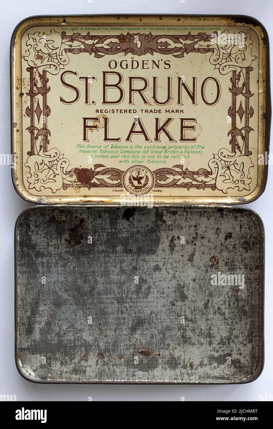 Ogdens St. Bruno Flake Tobacco Zinn Stockfoto