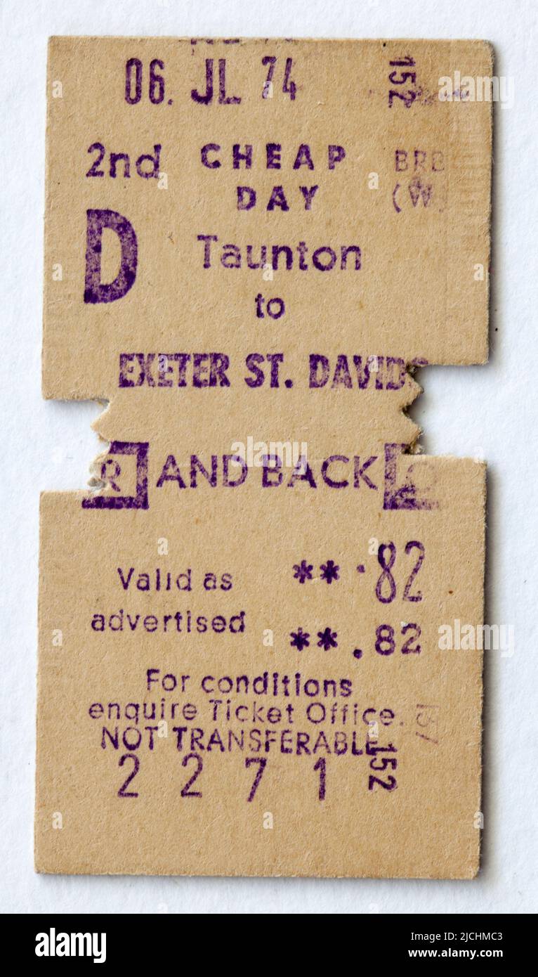 1970s British Railway Train Ticket Taunton nach Exeter Stockfoto