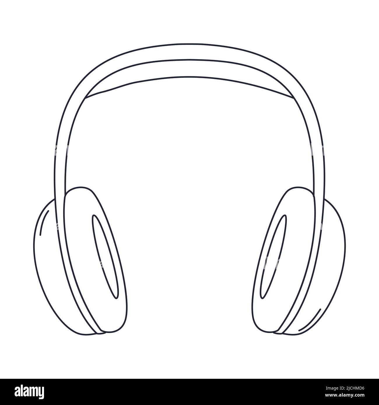 Stellen Sie professionelle Studio-Ohrhörer mit großen Ohrpolstern vor. Geräte für Podcasting, Online-Lernen, Musikhören. Linear schwarz weiß Stock Vektor