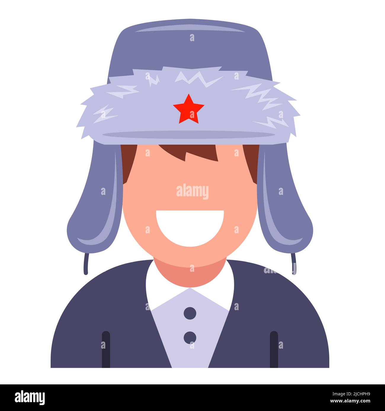 Russischer Mann in einem Hut mit Ohrenklappen. Stereotyp über Russen. Flache Vektor-Illustration. Stock Vektor