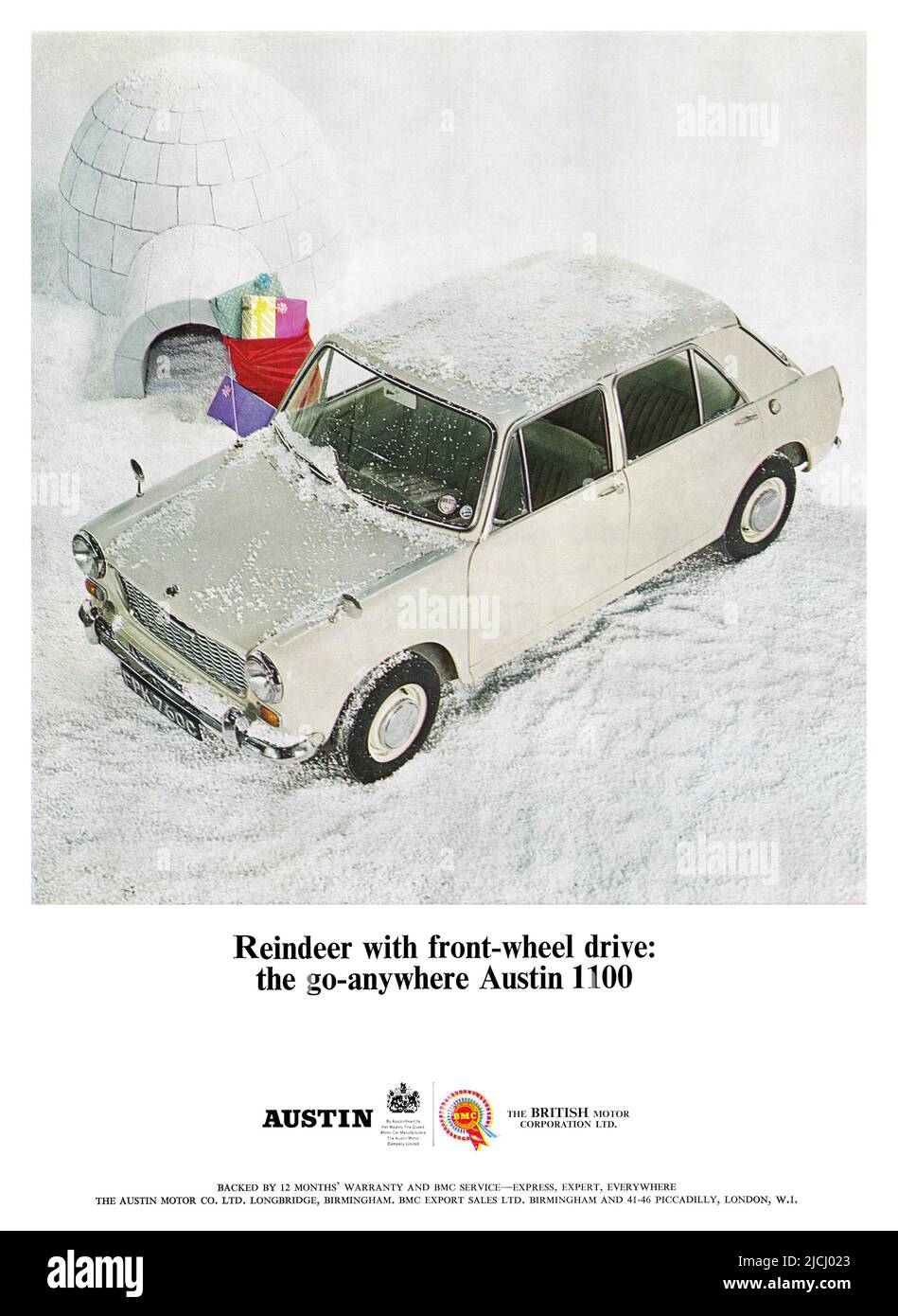 1965 britische Werbung für den Automobilwagen Austin 1100. Stockfoto