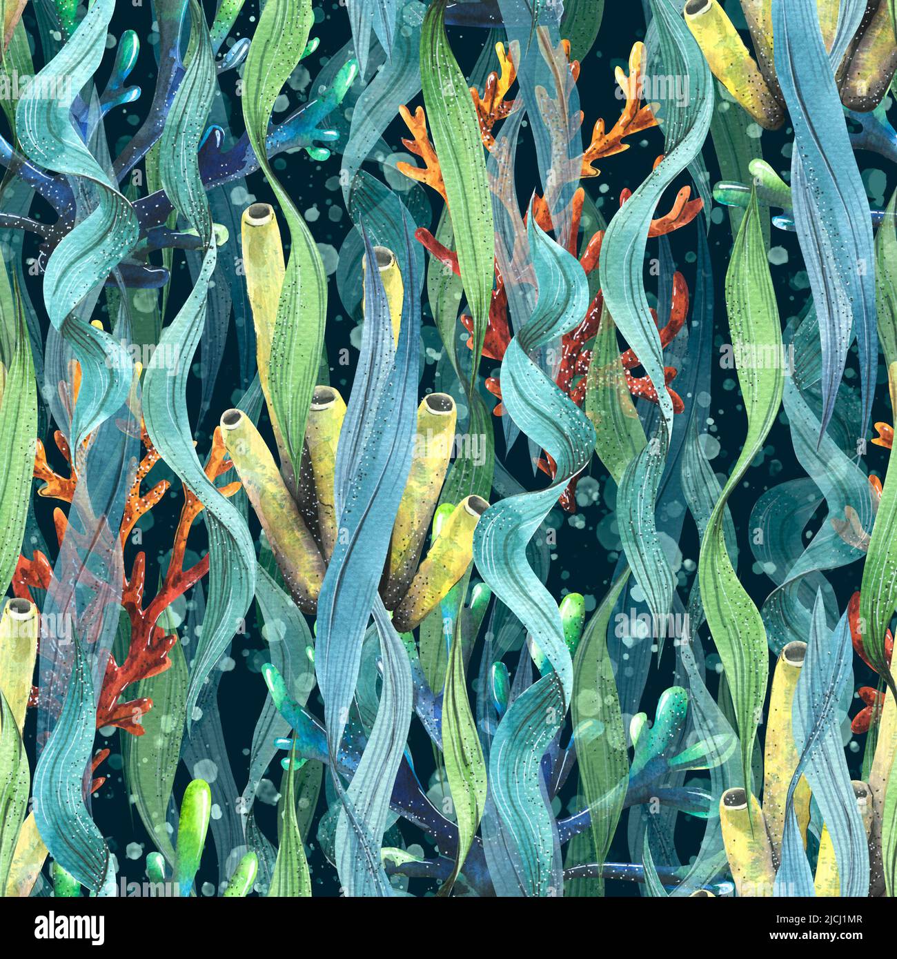 Algen mit Korallen und Meeresschwamm. Aquarelldarstellung. Nahtloses  Muster. Für Stoff, Textilien, Tapeten, Papier, Bezüge, Souvenirs  Stockfotografie - Alamy