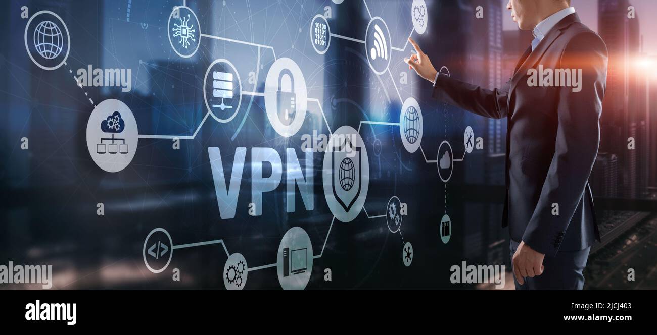 VPN des virtuellen privaten Netzwerks. Bietet Datenschutz, Anonymität und Sicherheit für Benutzer, indem eine private Netzwerkverbindung über ein öffentliches Netzwerk hergestellt wird Stockfoto