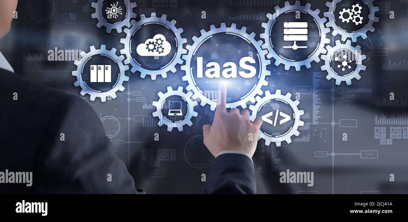 IaaS Infrastructure as a Service Blue Online Gear Internet- und Netzwerkkonzept Stockfoto