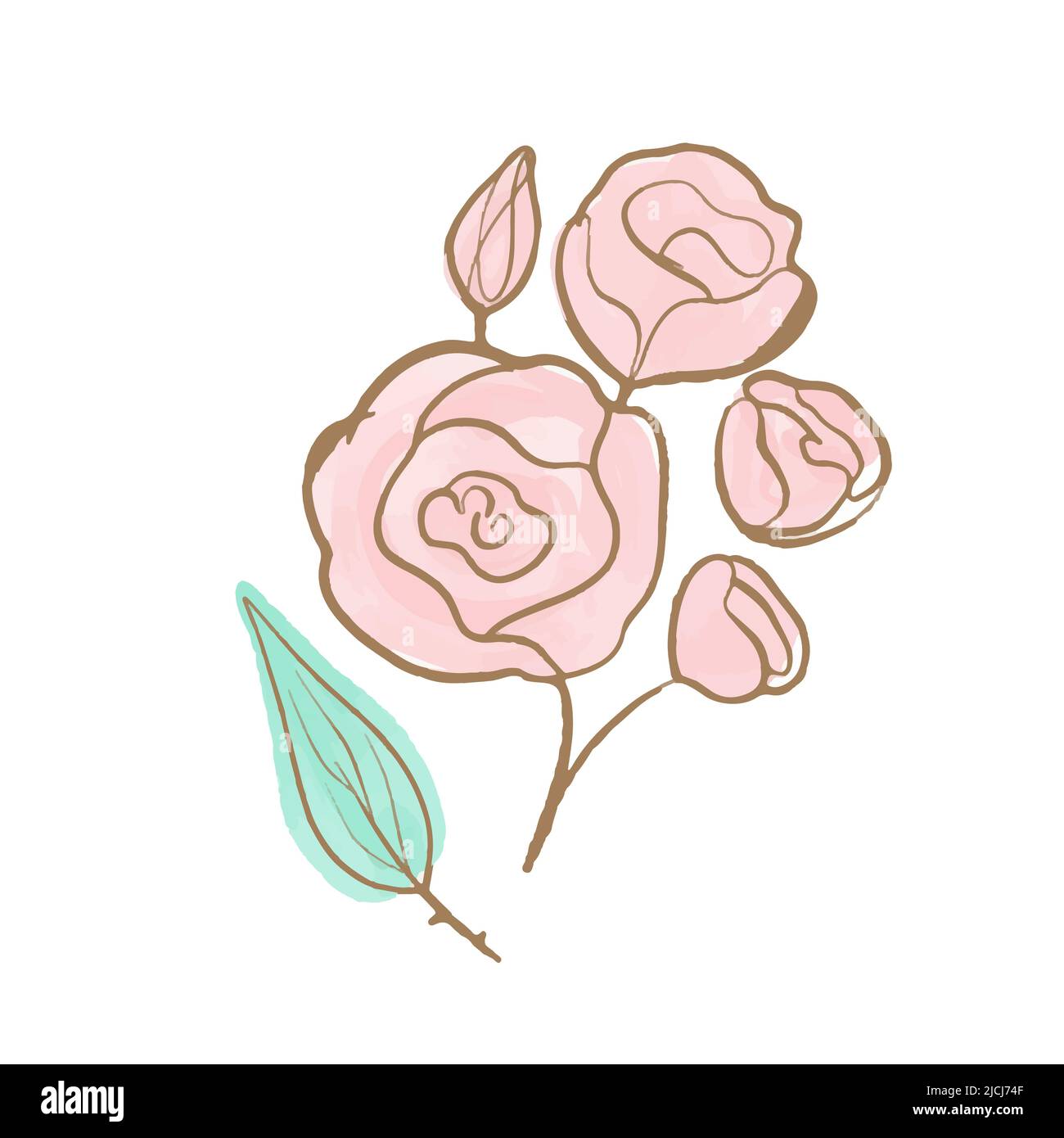 Vektor zarte rosa Rose Blume mit goldenem Rand. Aquarell handgezeichnete Illustration. Blume für Hochzeit Design. Stock Vektor