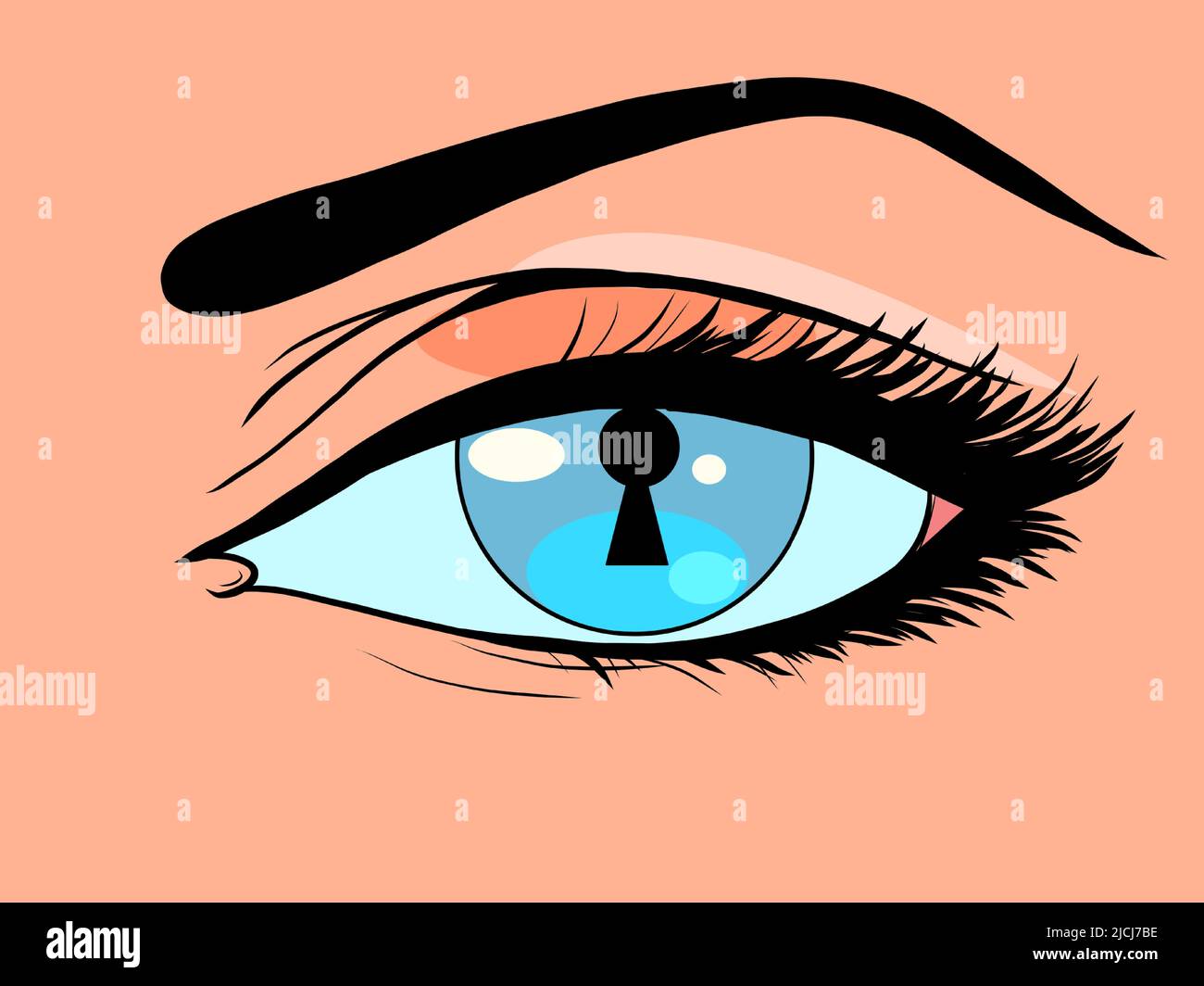 Schlüsselloch-Schlüssel Geheimnis geschlossene Tür anstelle eines Schülers in einem weiblichen Auge Stock Vektor
