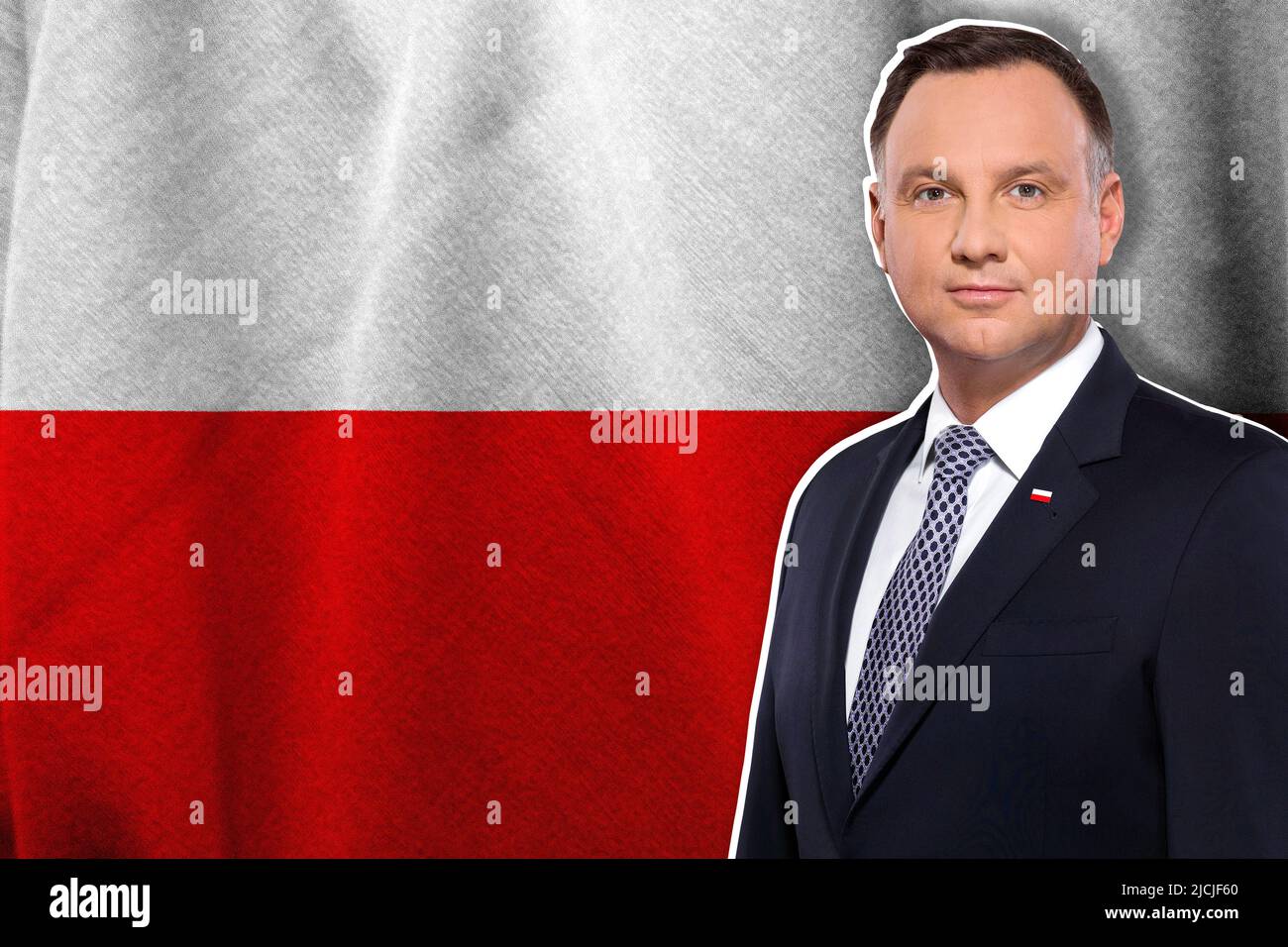 Andrzej Duda und die polnische Flagge Stockfoto