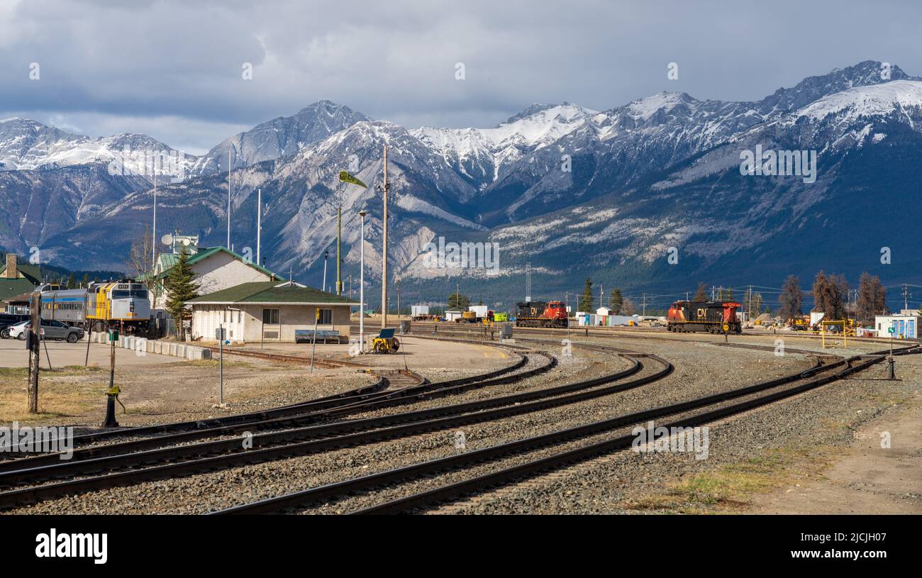 Via Rail Jasper Station. Jasper National Park. Stockfoto