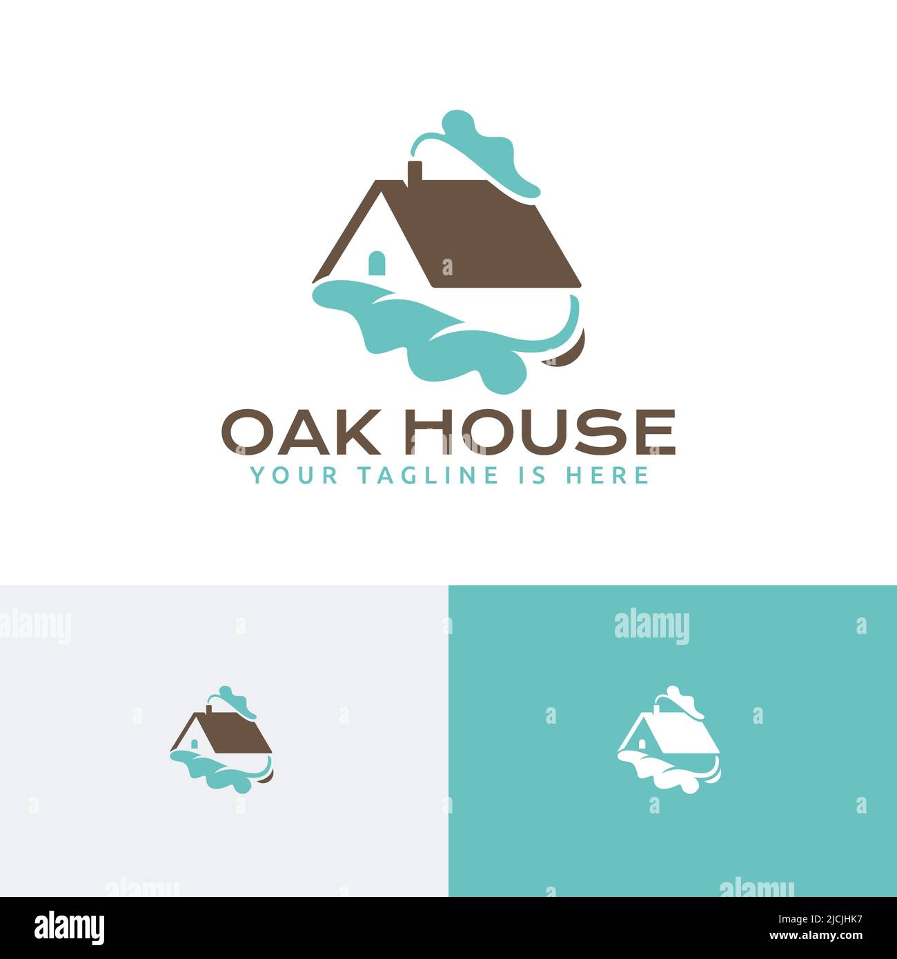 Oak Tree Green Leaf House Startseite Immobilien Wohnen Wohnen Logo Stock Vektor