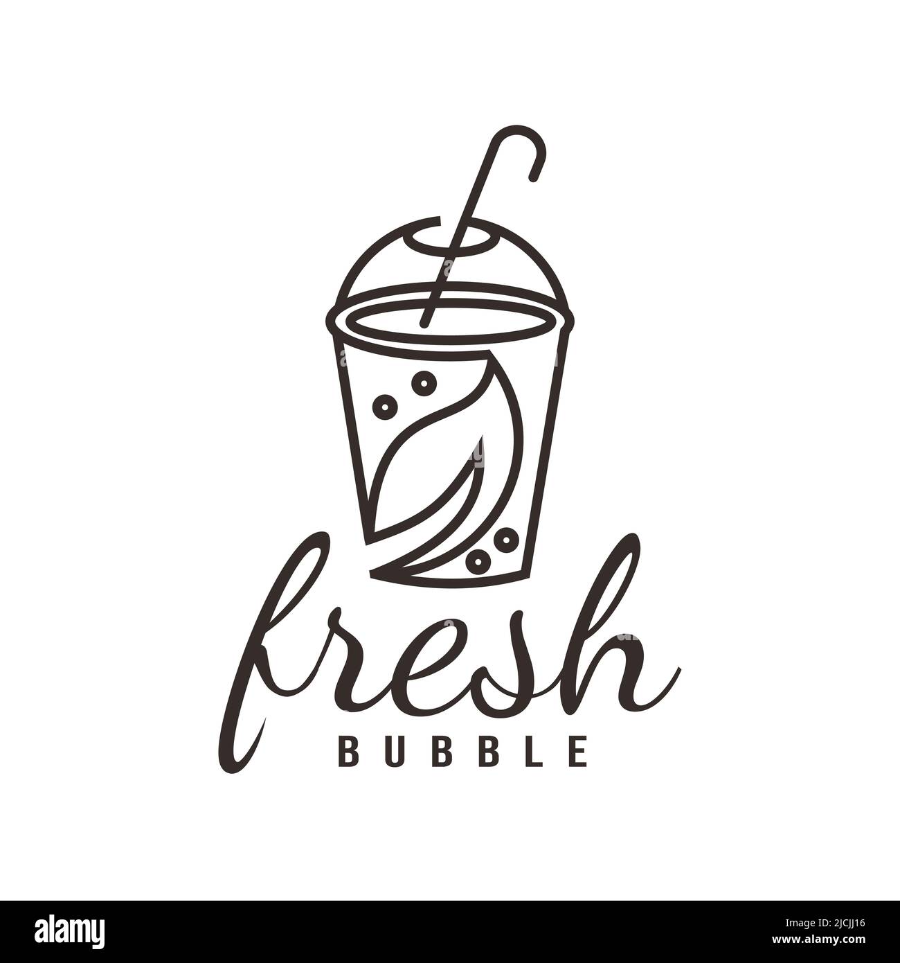 Frische Milch Bubble Tea Logo Illustration Design gesunde Getränk Perle stilisierte Linie Symbol Stock Vektor