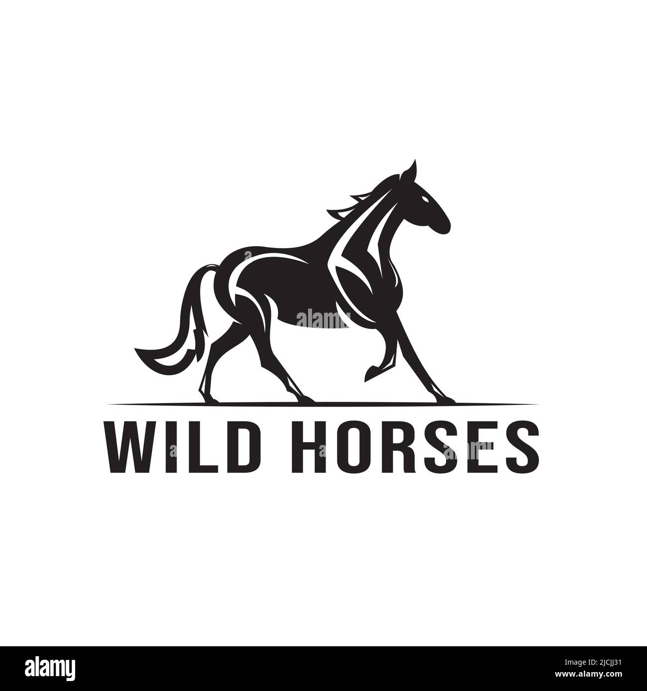 Wildpferd Silhouette Logo-Design, ob für Maskottchen, Versand oder Logistik, Industrie-Logos. Kreatives Pferd Logo Vorlage Symbol Symbol Symbol Stock Vektor