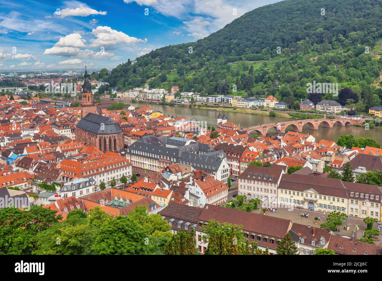 Heidelberg Deutschland, Skyline der Stadt an der Heidelberger Altstadt und Neckar mit alter Brücke Stockfoto