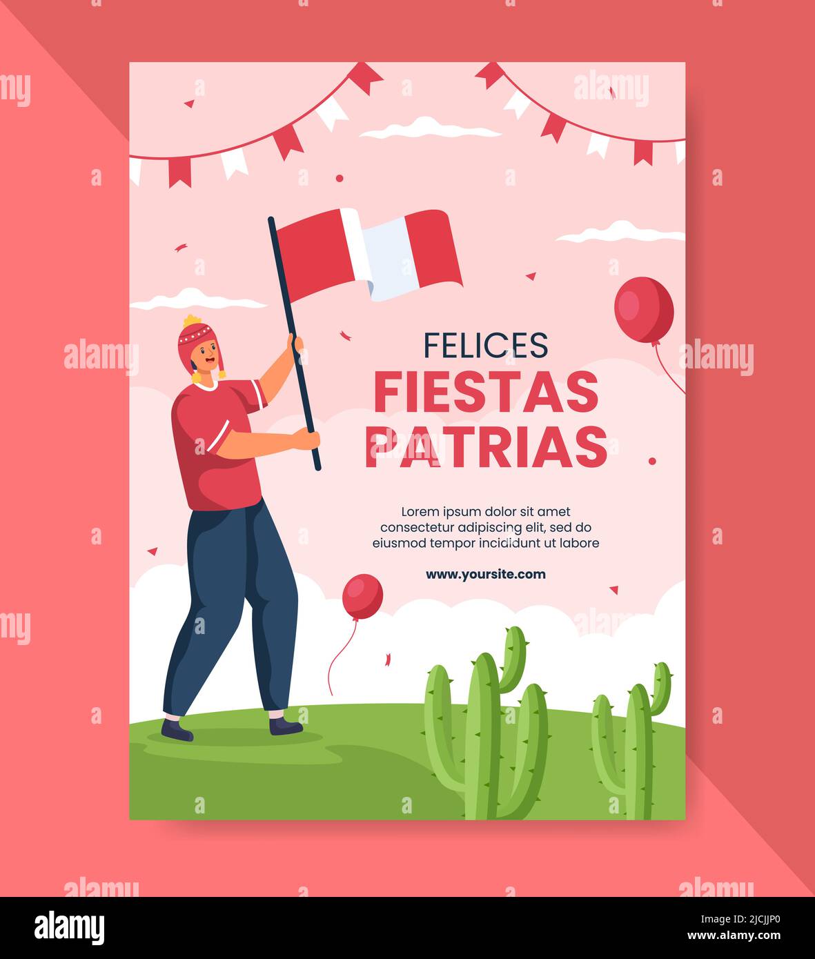 Fiestas Patrias Peru Vertical Poster Template Social Media Flat Cartoon Hintergrund Vektor Illustration Stock Vektor