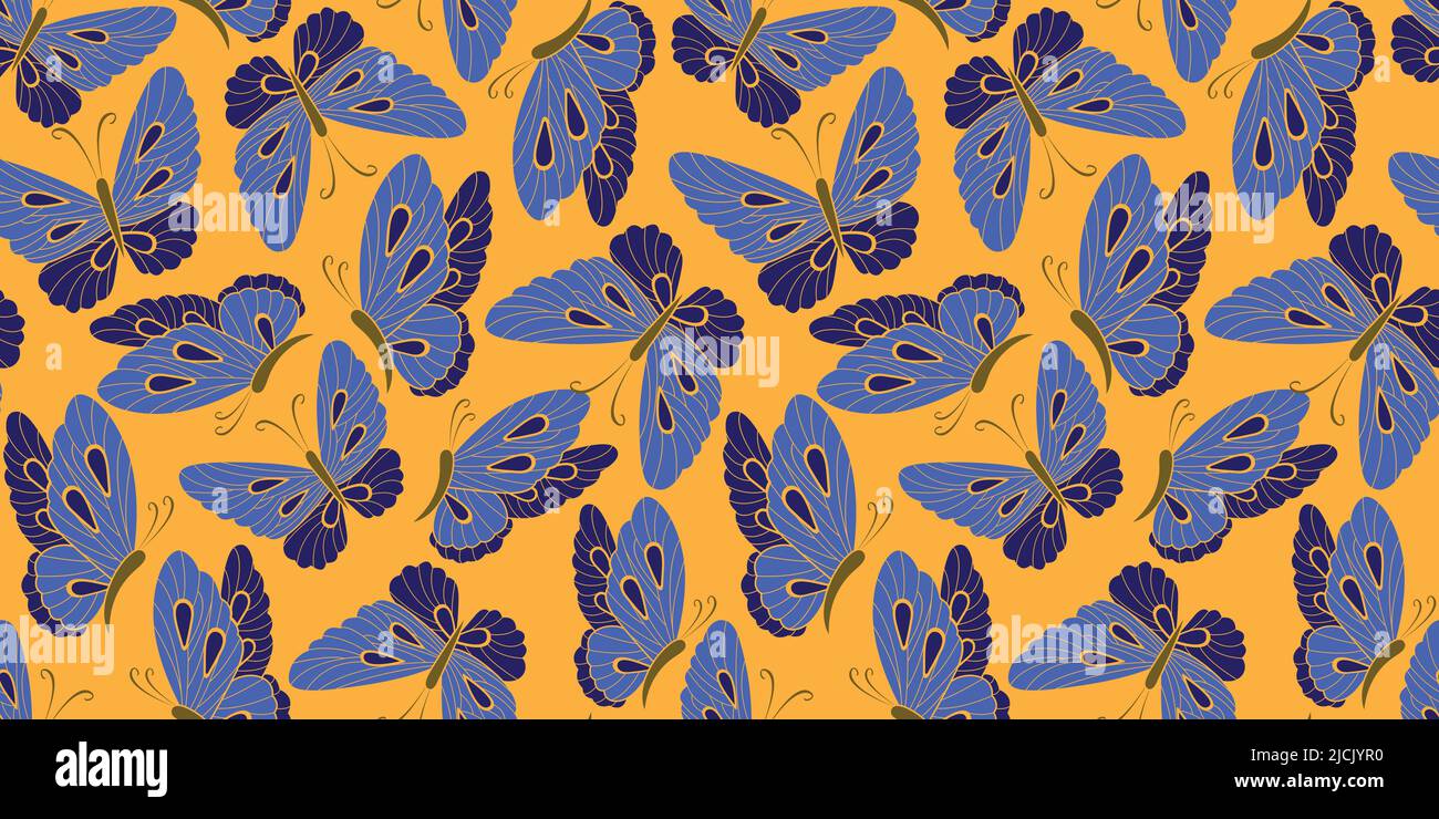 Riesige blaue Schmetterling Vektor-Wiederholungsmuster für Mode-Kleidungsstücke, Textildrucke, Allover Girly-Muster für kleine Mädchen Kittel und Hintergründe Stock Vektor