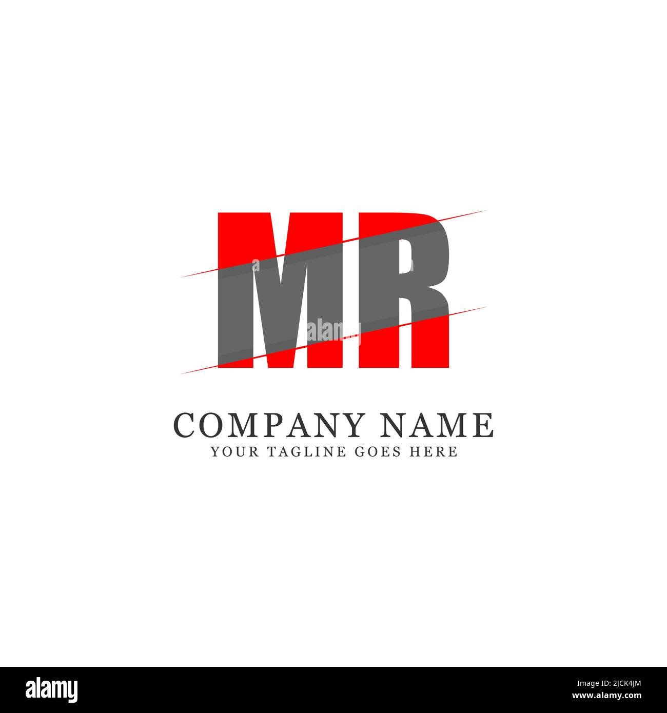 MR Initial Name Logo Design Vektor-Vorlage, Buchstabenname von M und R Slice Logo Inspiration Stock Vektor