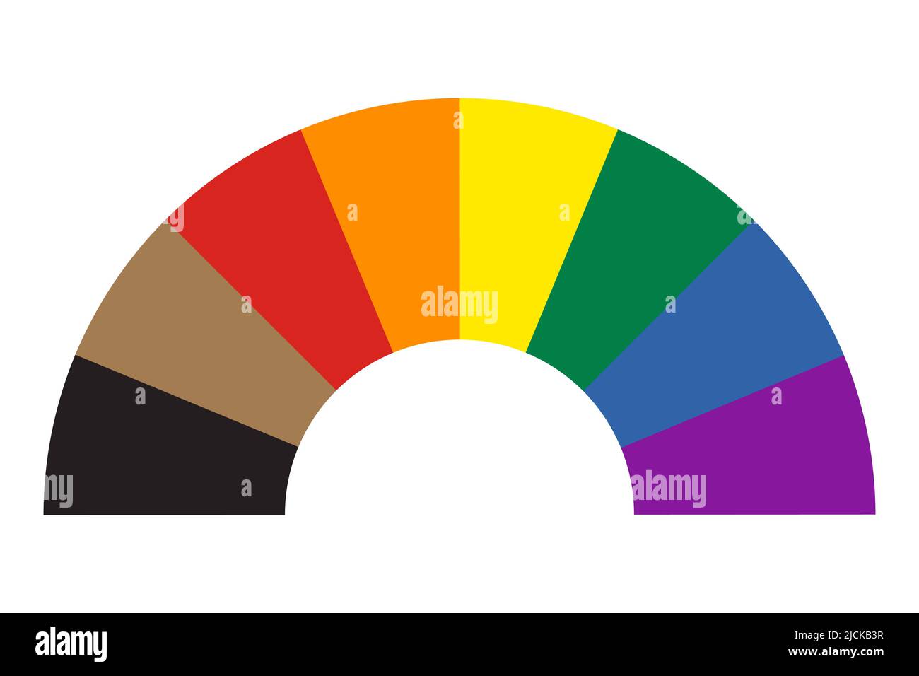 Regenbogen-Symbol mit Farben Sektorstil. Schwarze und braune Streifen. Gemeinschaft mit der Pride-Flagge. Vektorgrafik Stock Vektor