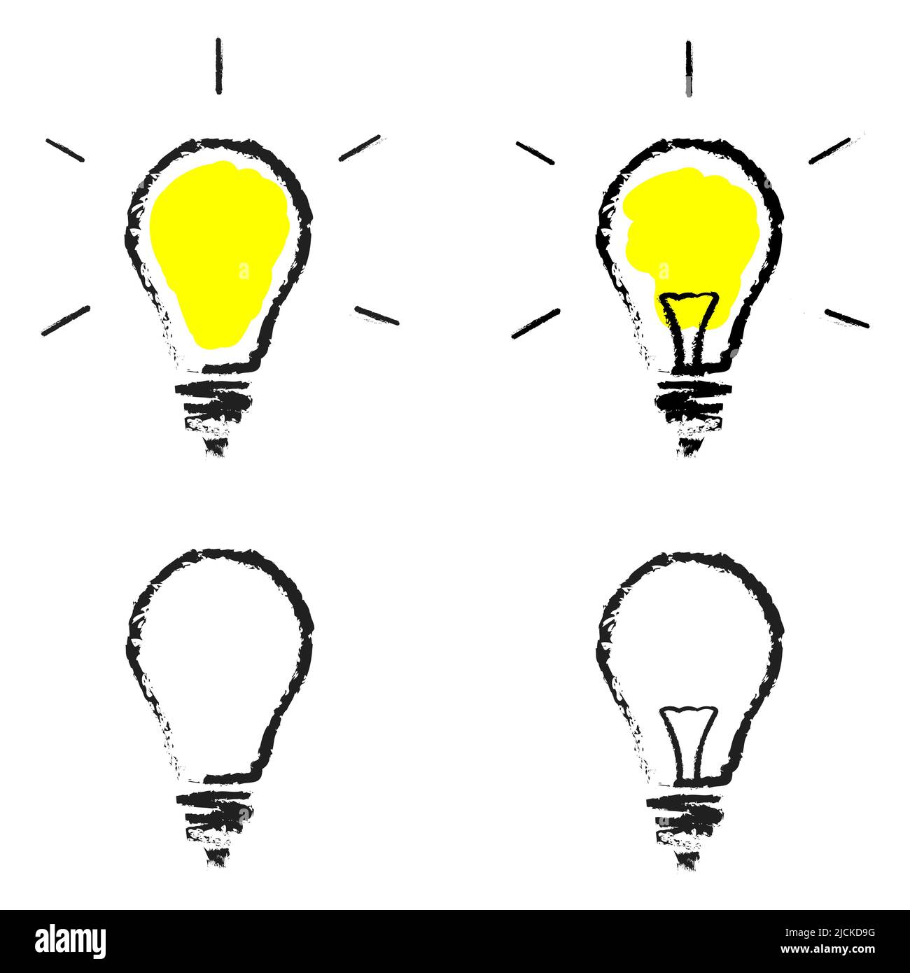 Symbolsatz der Glühlampe isoliert auf weißem Hintergrund. Handgemacht. Vektorgrafik Stock Vektor