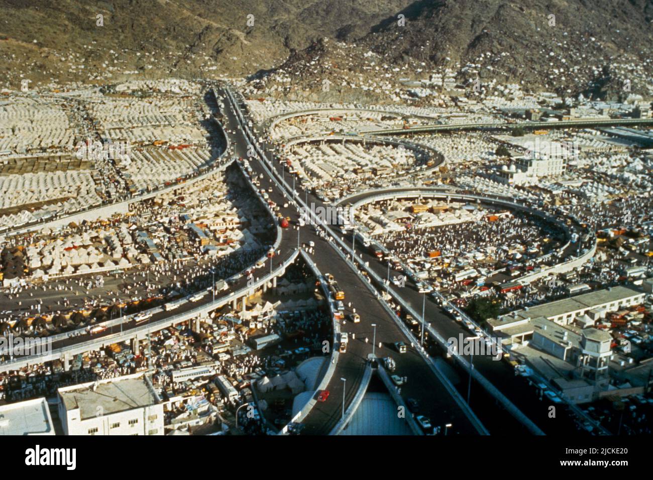 Makkah Hajj Saudi-Arabien Islamische Stadt Mit Zelt Jährliche Pilgerfahrt Luftbild Anzeigen Stockfoto