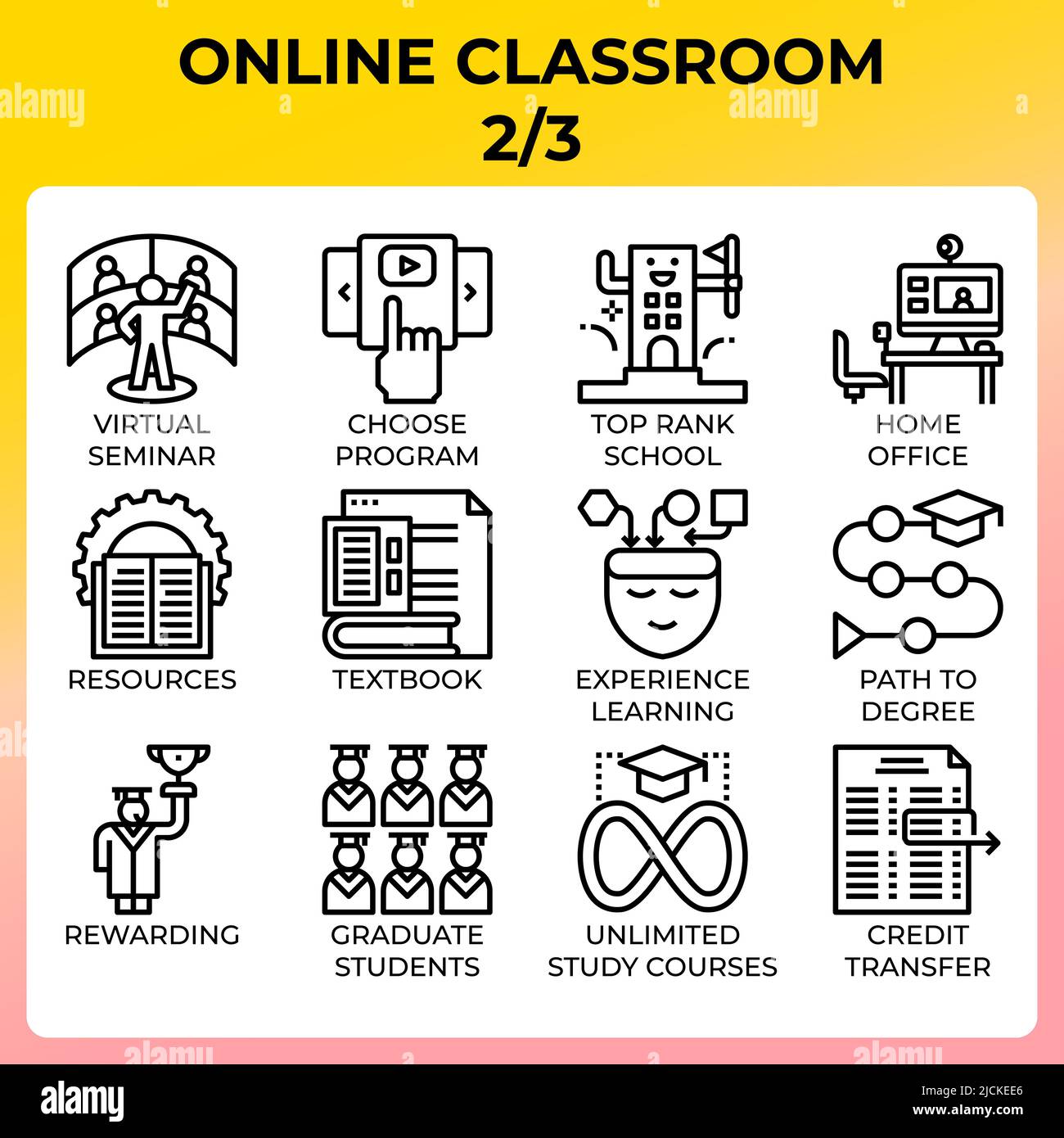 Online-Klassenzimmer-Icon im modernen Stil für ui, ux, Web, App, Broschüre, Flyer und Präsentationsdesign, etc. Stock Vektor