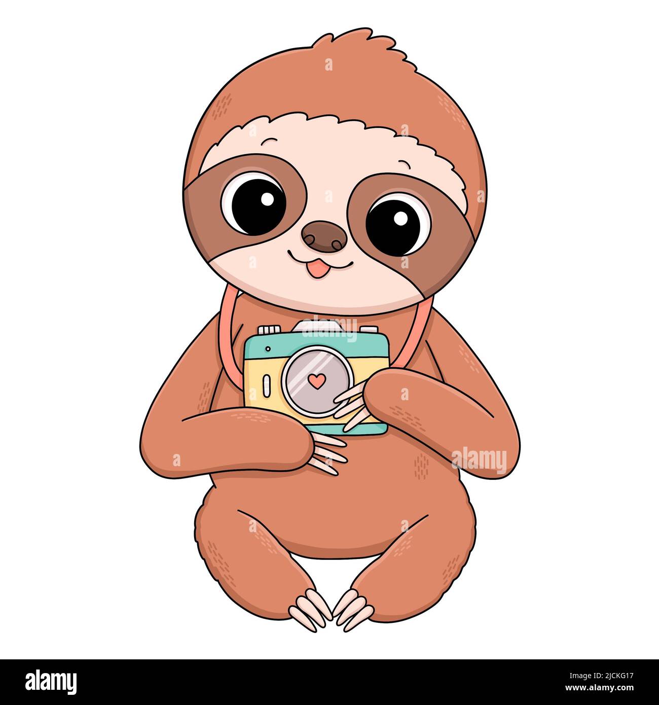 Niedliches Baby Faultier mit Kamera Sommer Illustration Stockfoto