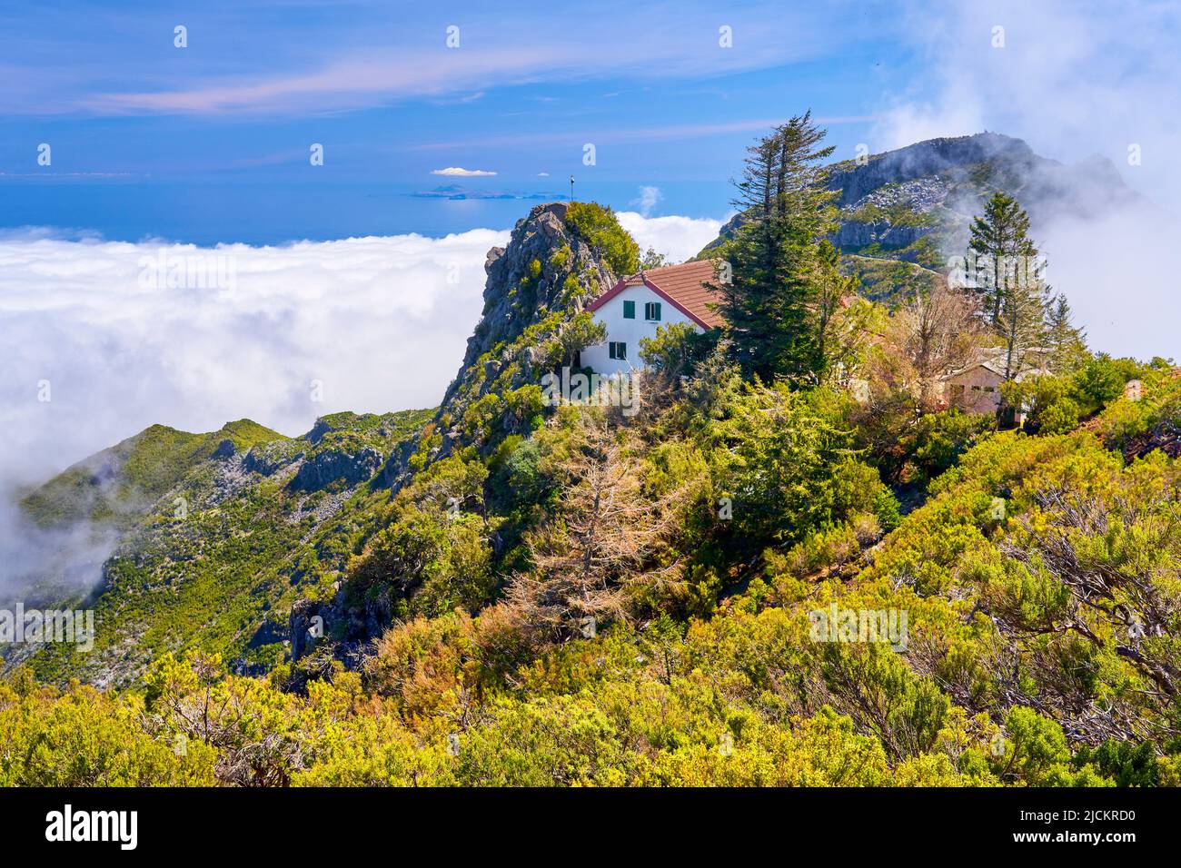 Casa de Abrigo Shelter auf dem Weg zum Pico Ruivo, Madeira, Portugal Stockfoto