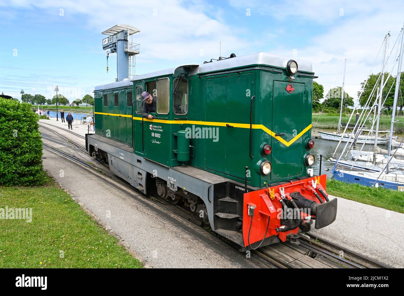 Lokomotive der Museumsbahn Chemin de Fer de la Baie de Somme in Saint-Valery-sur-Somme, Picardie, Frankreich Stockfoto