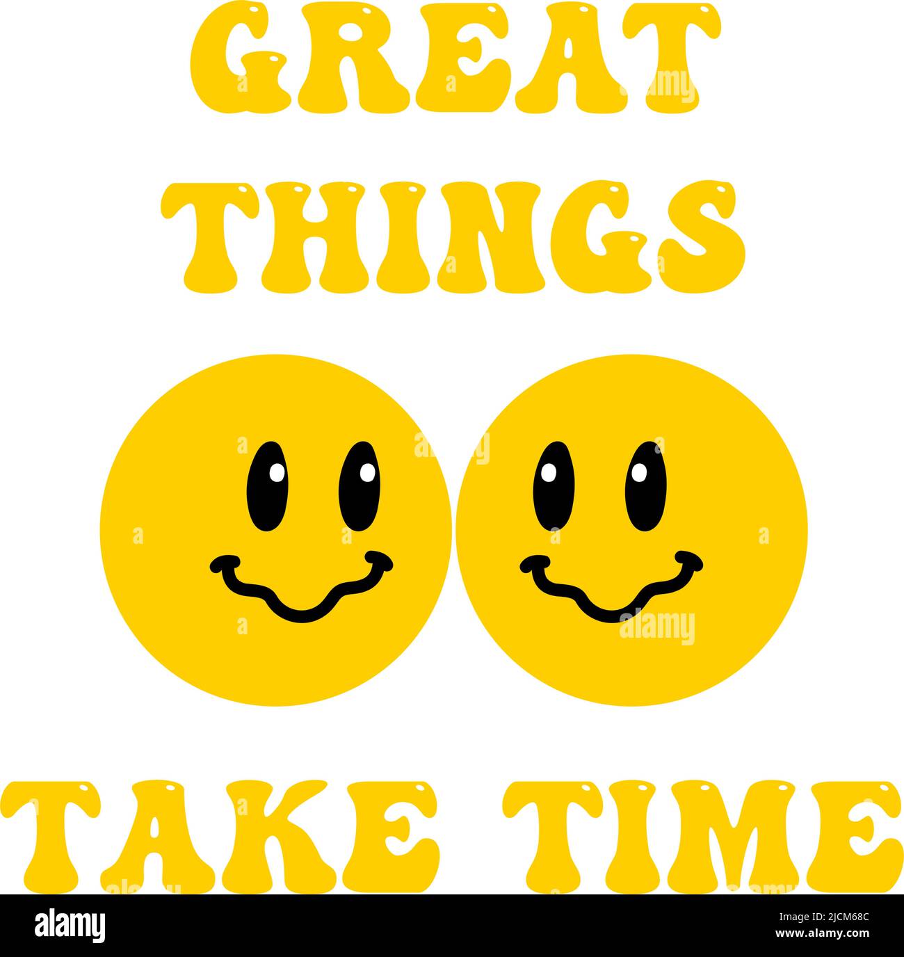 Schmelzen Lächeln Schriftzug Vintage Illustration. Retro Psychedelic Melt Smile Face Logo. Tropfendes Lächeln mit Text. Gut gelaunt. Positiver Emoji-Aufkleber. Vector groovy Emoji Gesicht. Gesichtssymbol. Stock Vektor