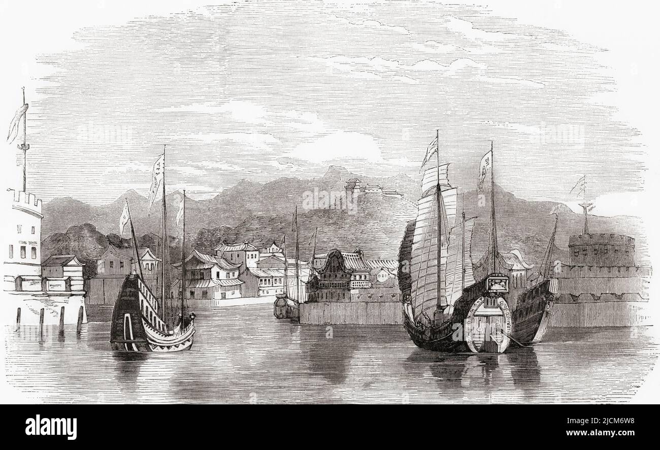 Der Hafen von Shanghai, China hier im 19.. Jahrhundert gesehen. Aus L'Univers Illustre, Paris, 1859 Stockfoto