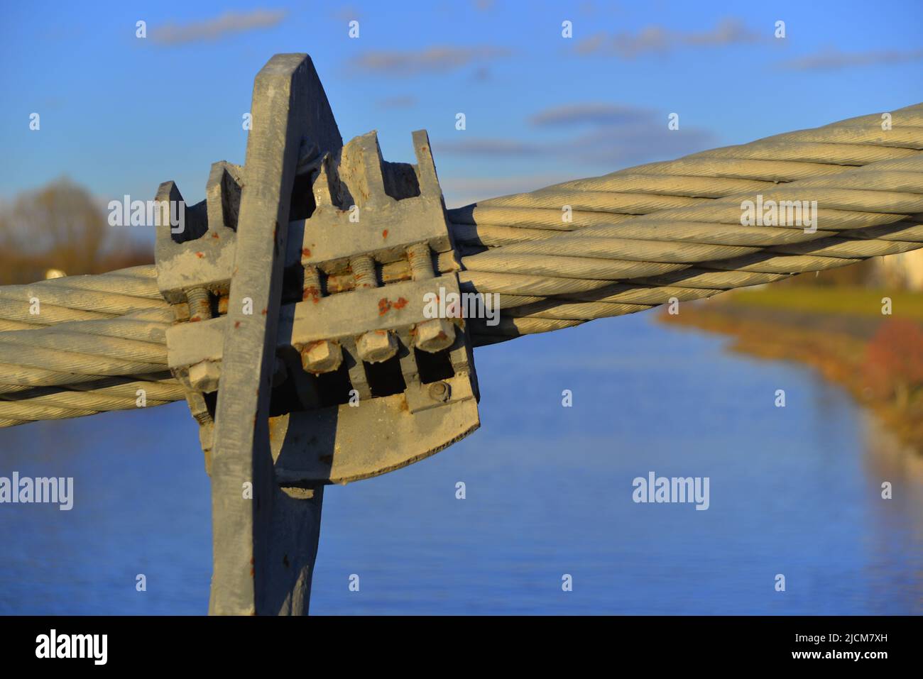 Verankerungsmechanismus für Hängebrücken-Kabel Stockfoto