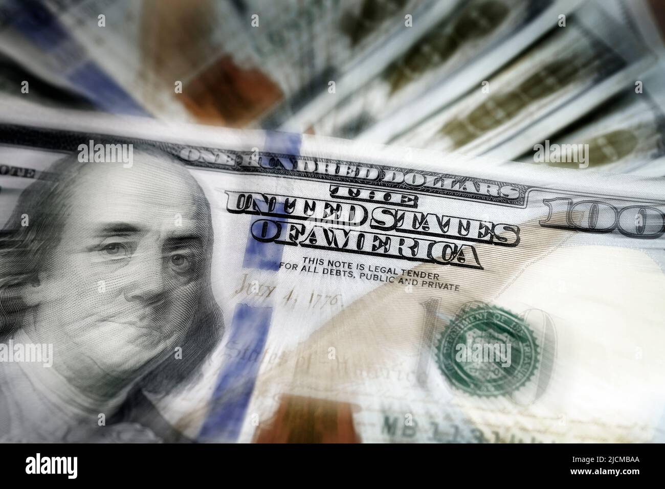 Zoom Fokus auf hundert Dollar-Scheine American Money United States Bezeichnung Reichtum Stockfoto
