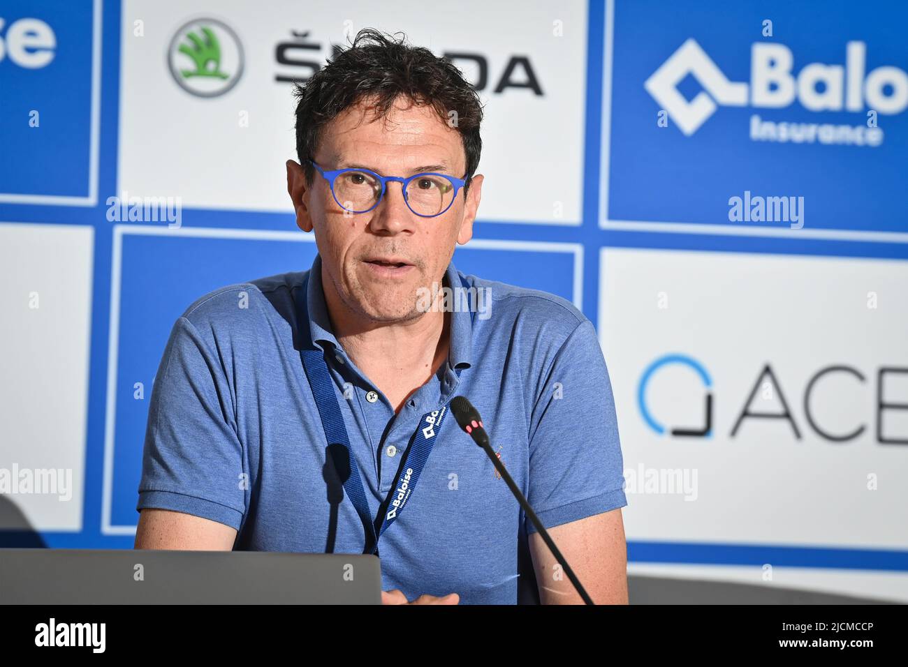 Merelbeke, Belgien, 14/06/2022, Christophe Impens im Rahmen einer Pressekonferenz vor dem Radrennen der Baloise Belgium Tour in Merelbeke, Dienstag, den 14. Juni 2022. Die Baloise Belgien Tour findet vom 15. Bis 19. Juni statt. BELGA FOTO DAVID STOCKMAN Stockfoto